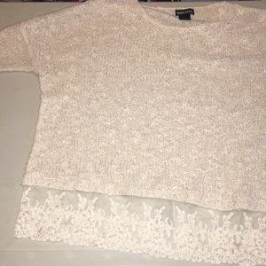 Beige Sweater with white lace bottom